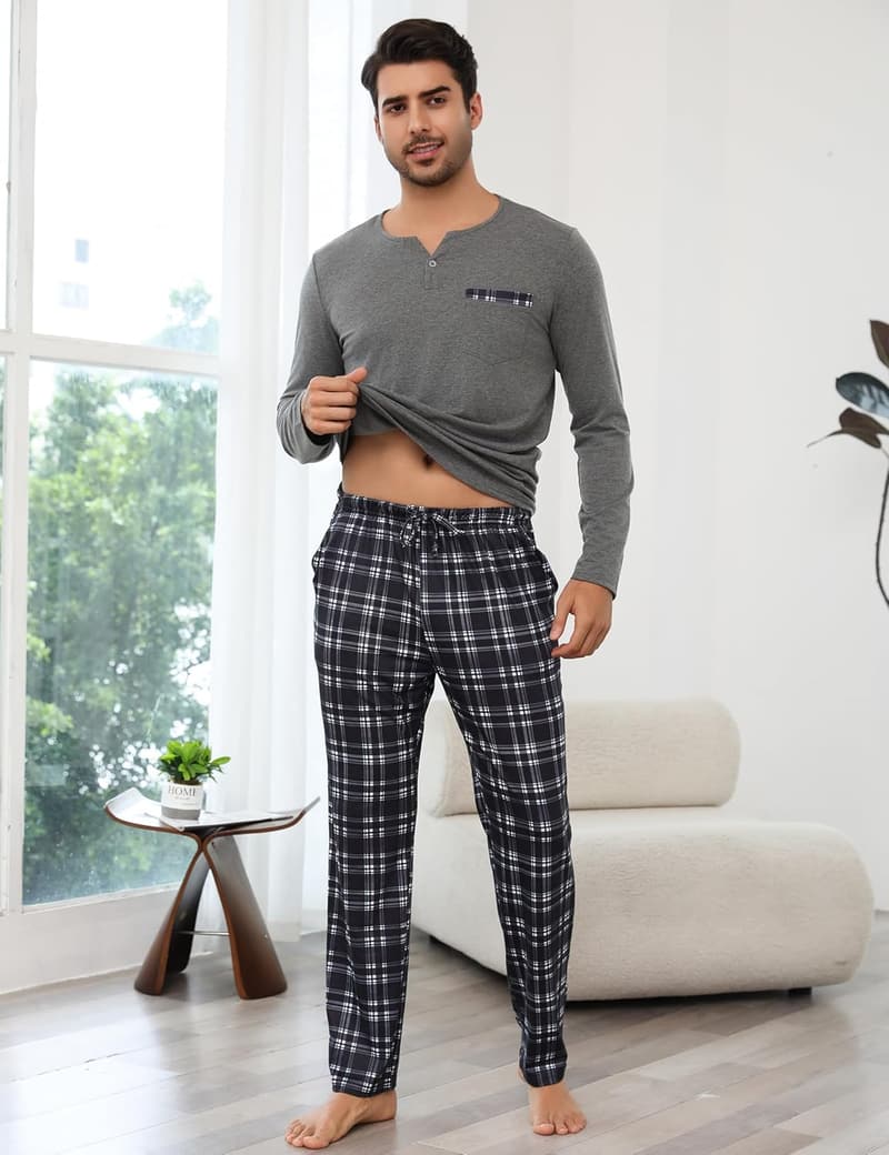 Baumwoll-Pyjama Set für Herren mit Knöpfen – zweiteilige Nachtwäsche