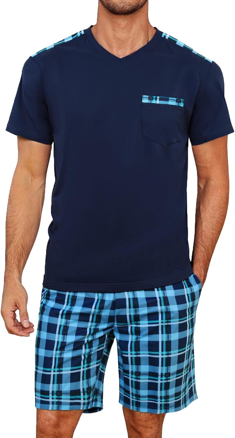 Baumwoll-Pyjama-Set für Herren – Kurzarm-Shorty im Sommerstil