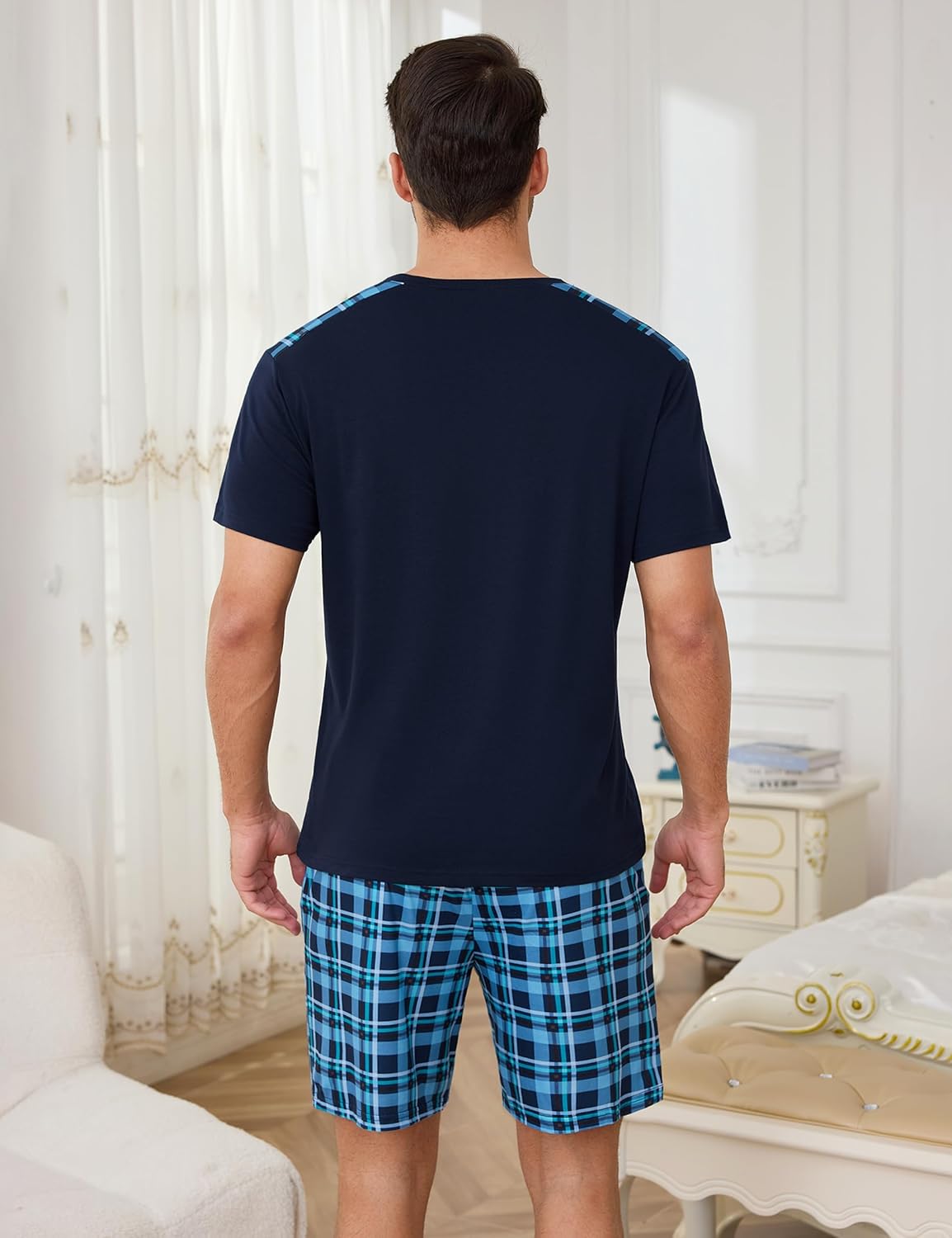 Baumwoll-Pyjama-Set für Herren – Kurzarm-Shorty im Sommerstil
