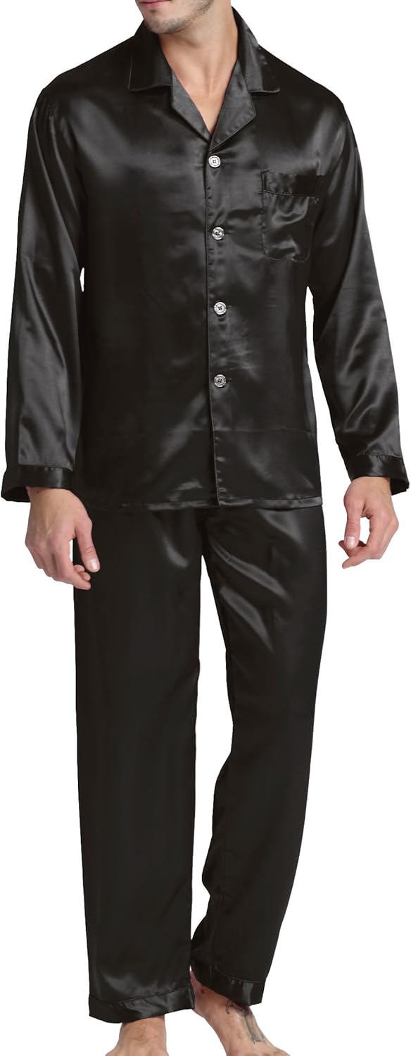 Satin Herren Schlafanzug Set mit langen Ärmeln