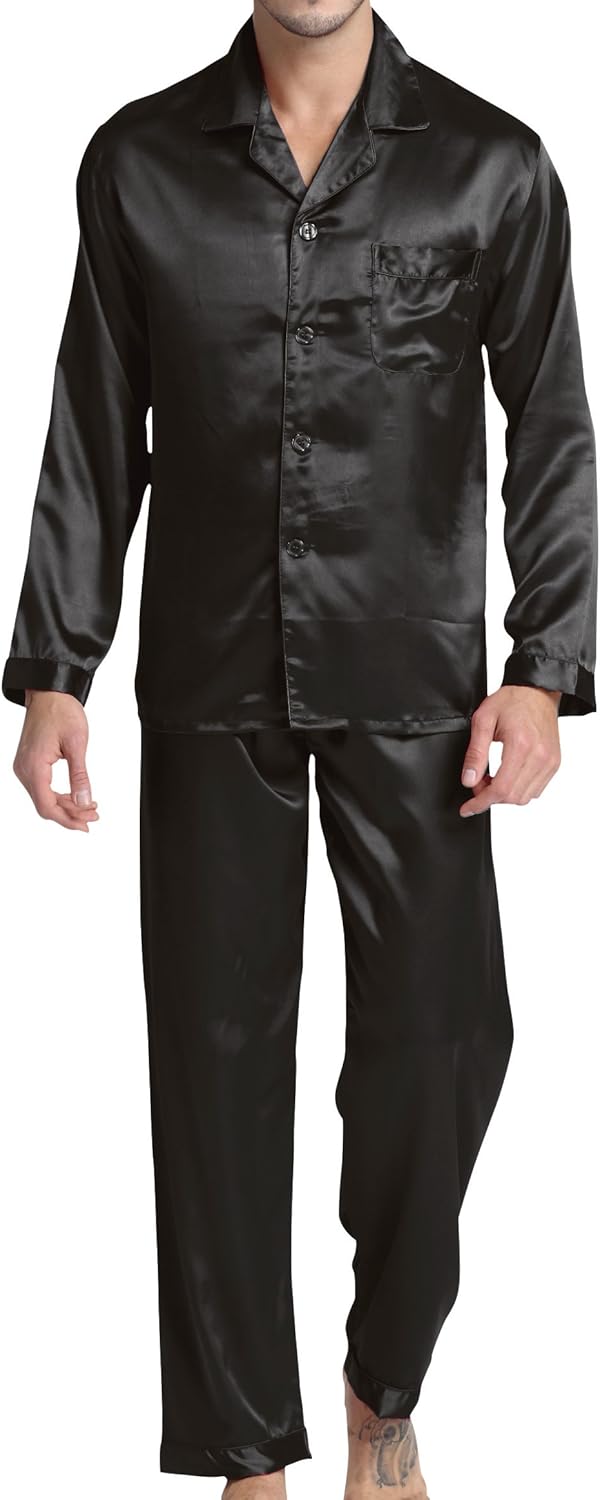 Satin Herren Schlafanzug Set mit langen Ärmeln