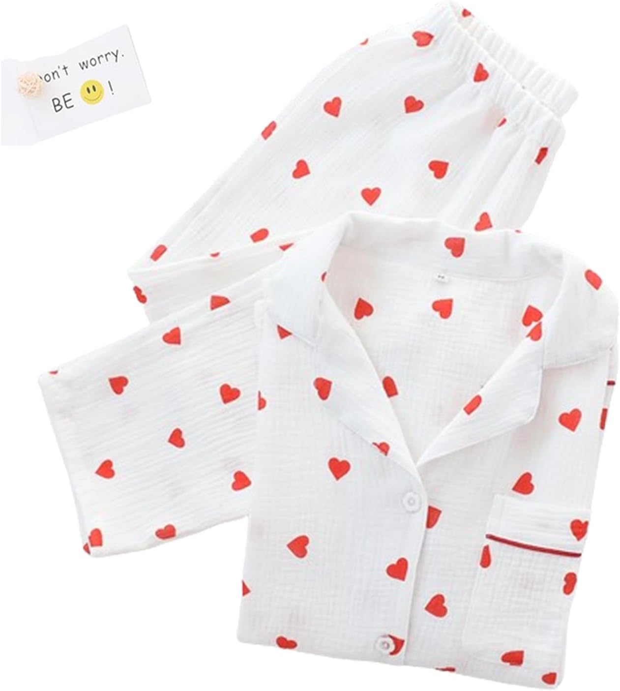 Süßes Herz-Print Baumwoll-Pyjama-Set für Frauen