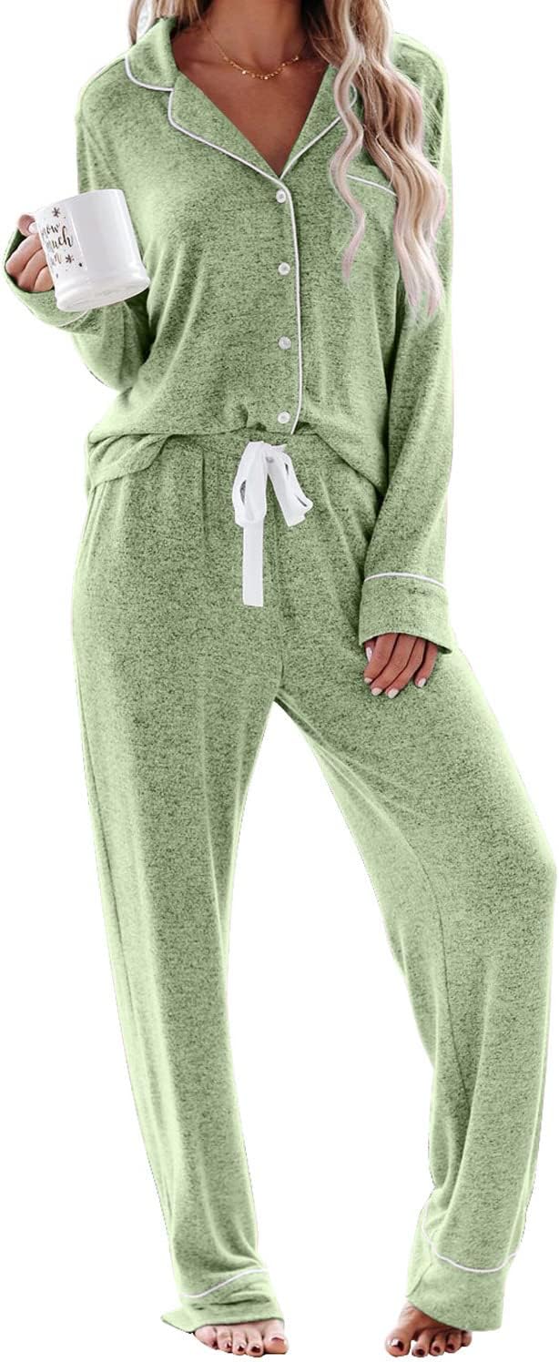 Zweiteiliger Damen Schlafanzug mit Knopfleiste für Zuhause