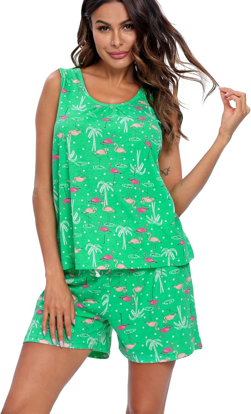 Damen Schlafanzug Set aus Baumwolle – Ärmelloses Top & Shorts