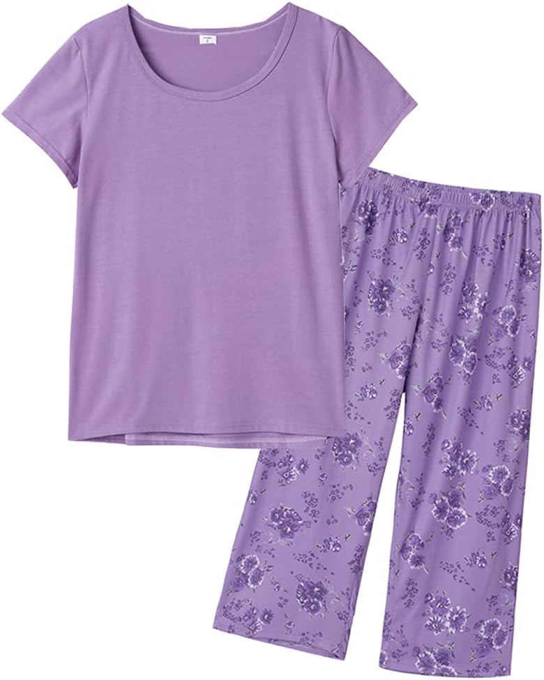 Damen Pyjama-Set mit kurzem Arm und Rotwein-Muster