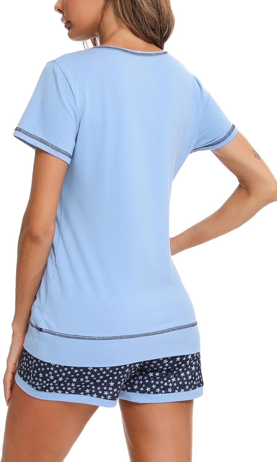 Sommer Schlafanzug Set für Damen aus Baumwolle, kurzarm mit Taschen
