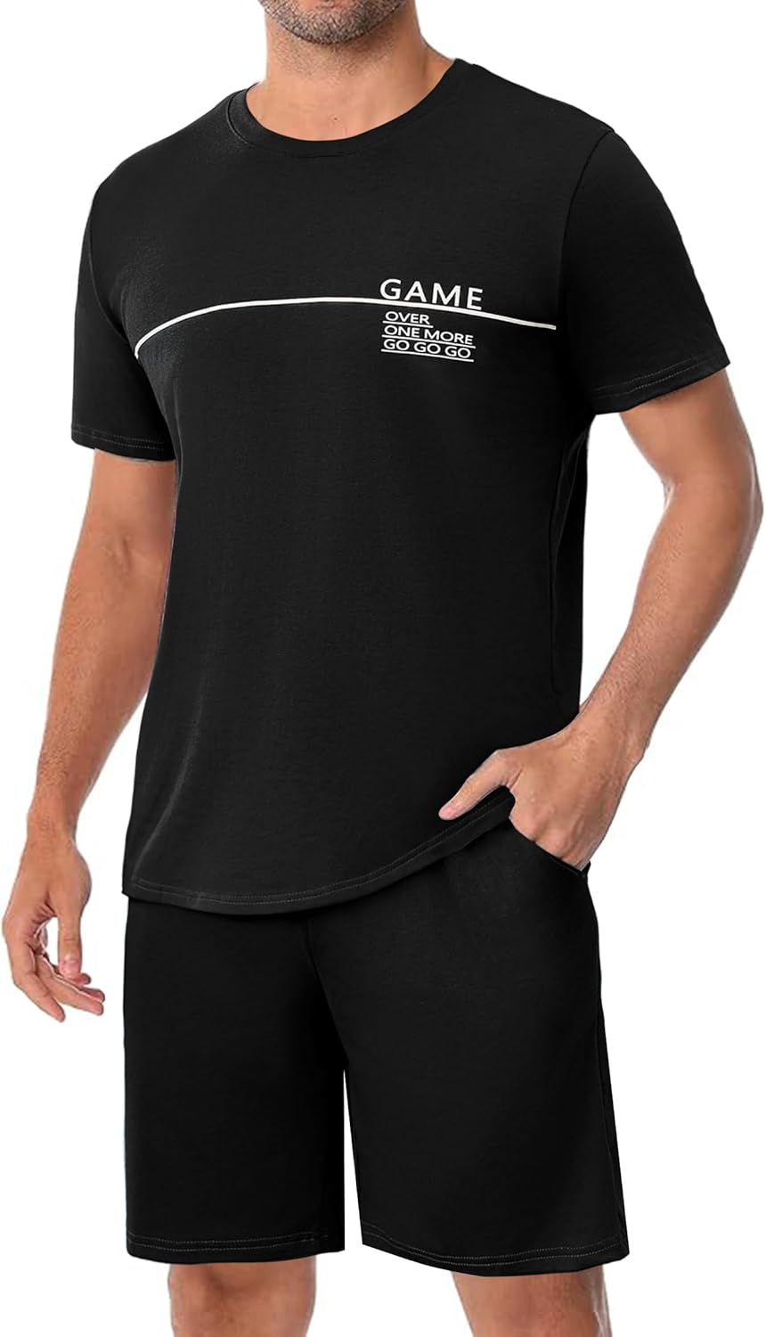 Herren Baumwoll-Pyjama kurz mit V-Ausschnitt und Shorts