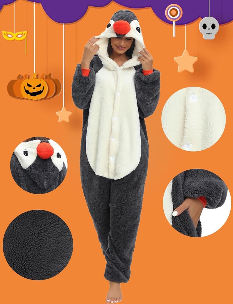 Kuscheliger Panda Jumpsuit für Damen und Herren mit Kapuze