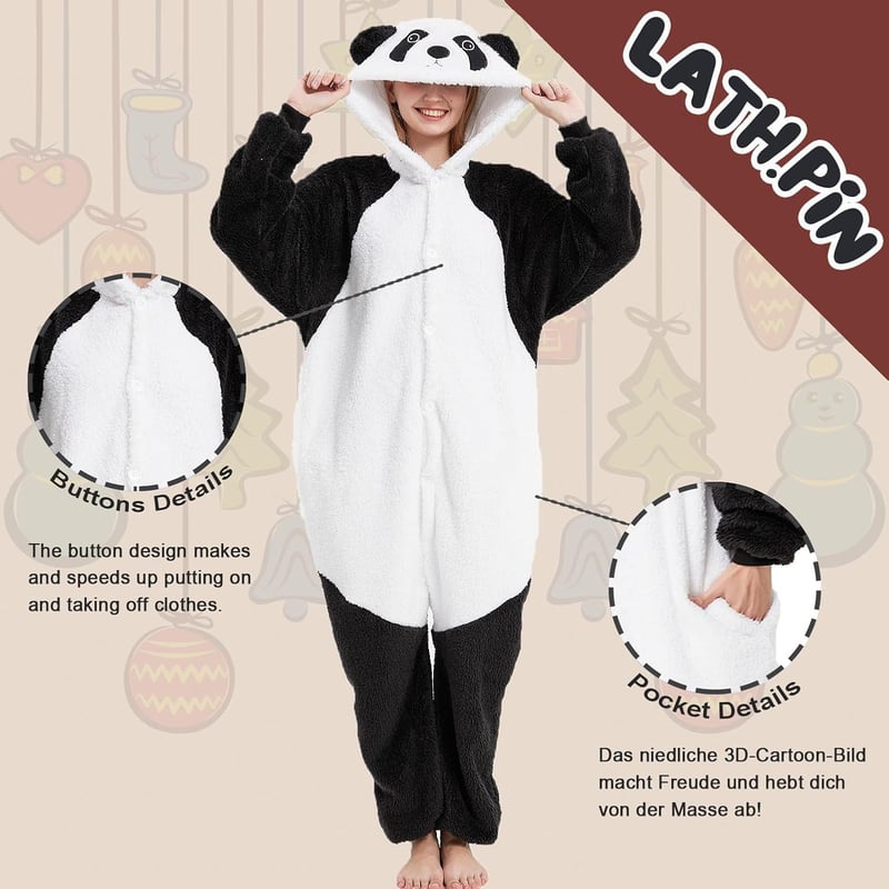 Panda Jumpsuit für Erwachsene – Unisex Tierkostüm für Karneval