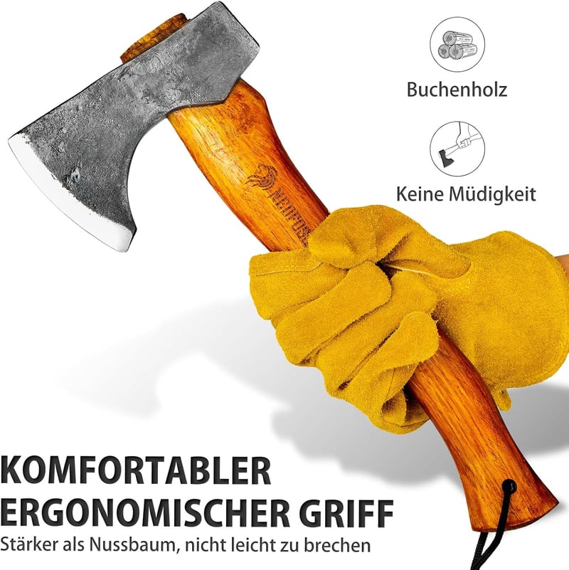 NedFoss 33cm Kohlenstoffstahl Spaltaxt für Camping und Gartenarbeit