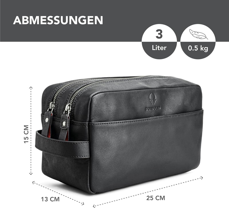 Kulturbeutel Stockholm aus Leder - Premium Badetasche für Damen & Herren