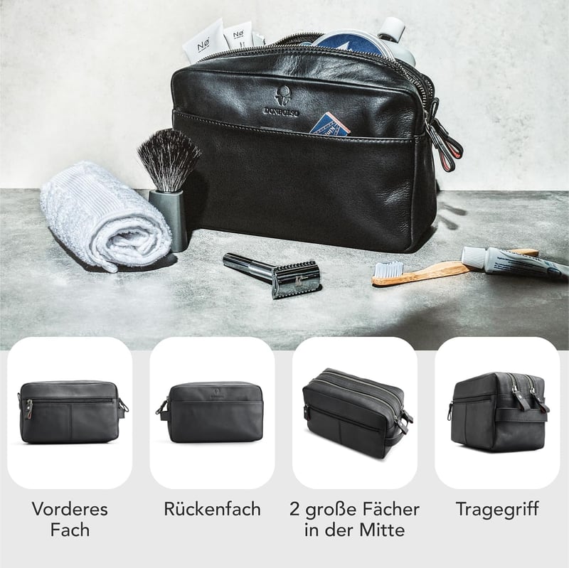 Kulturbeutel Stockholm aus Leder - Premium Badetasche für Damen & Herren