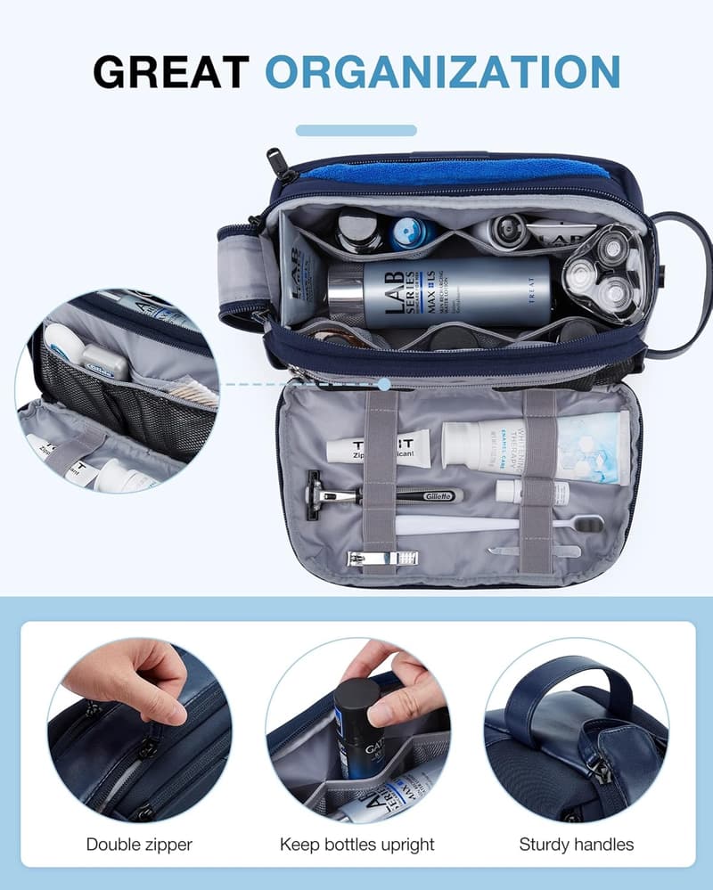 Wasserfester Kulturbeutel aus Leder für Herren – Dopp Kit in Marineblau