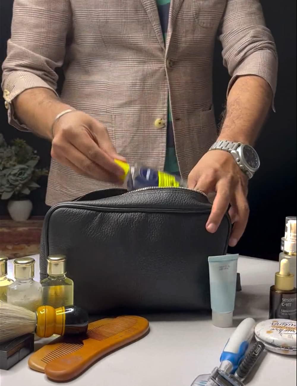 Leder Kulturtasche für Reisen | Waschbeutel für Herren und Damen