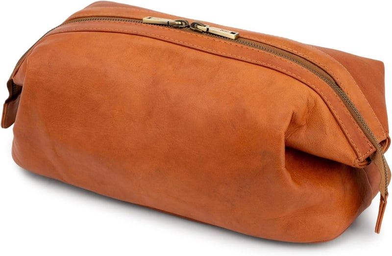 Vintage Leder Kulturbeutel XL für Damen und Herren - Braun