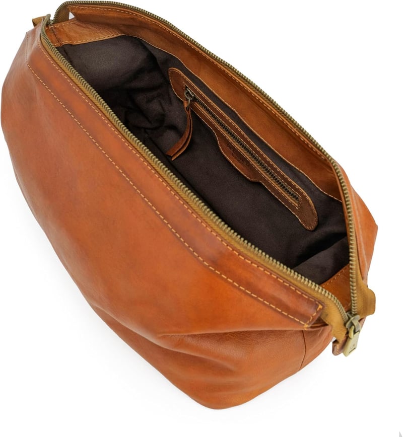Vintage Leder Kulturbeutel XL für Damen und Herren - Braun
