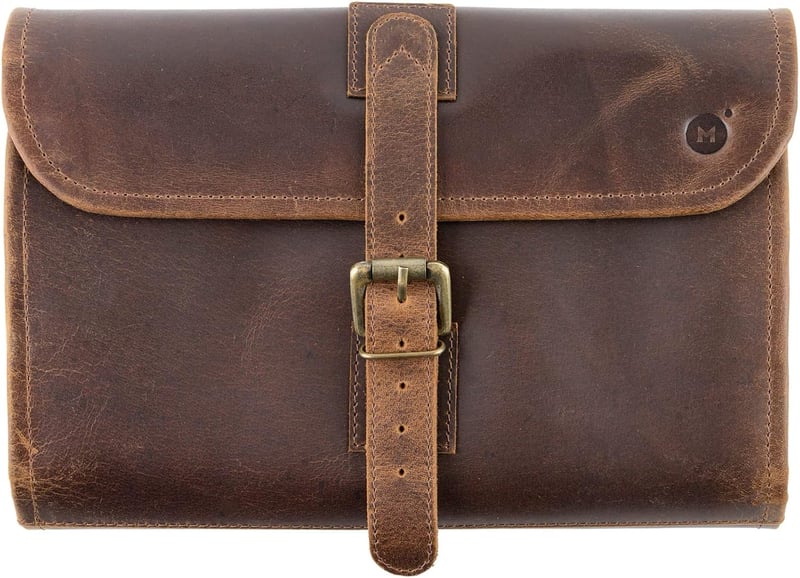 Kulturtasche aus echtem Büffelleder für Damen und Herren mit Aufhängemöglichkeit
