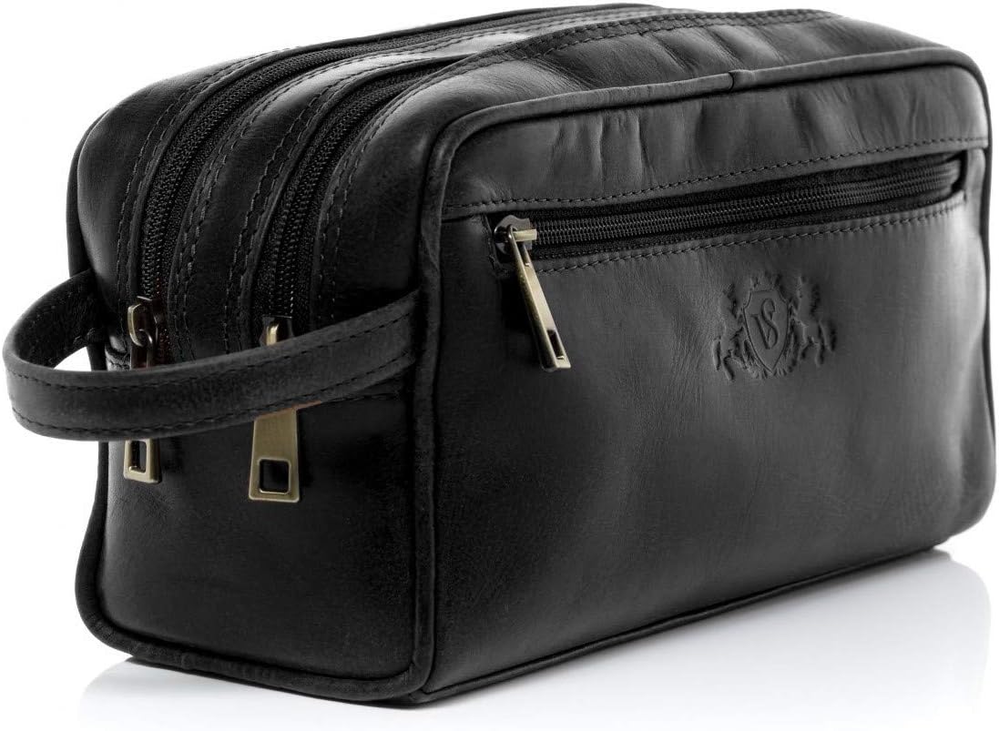 Handgefertigte Kulturtasche aus echtem Leder für Herren und Damen schwarz