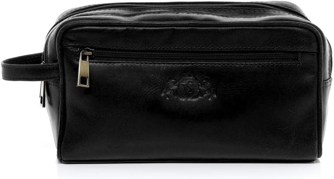 Handgefertigte Kulturtasche aus echtem Leder für Herren und Damen schwarz