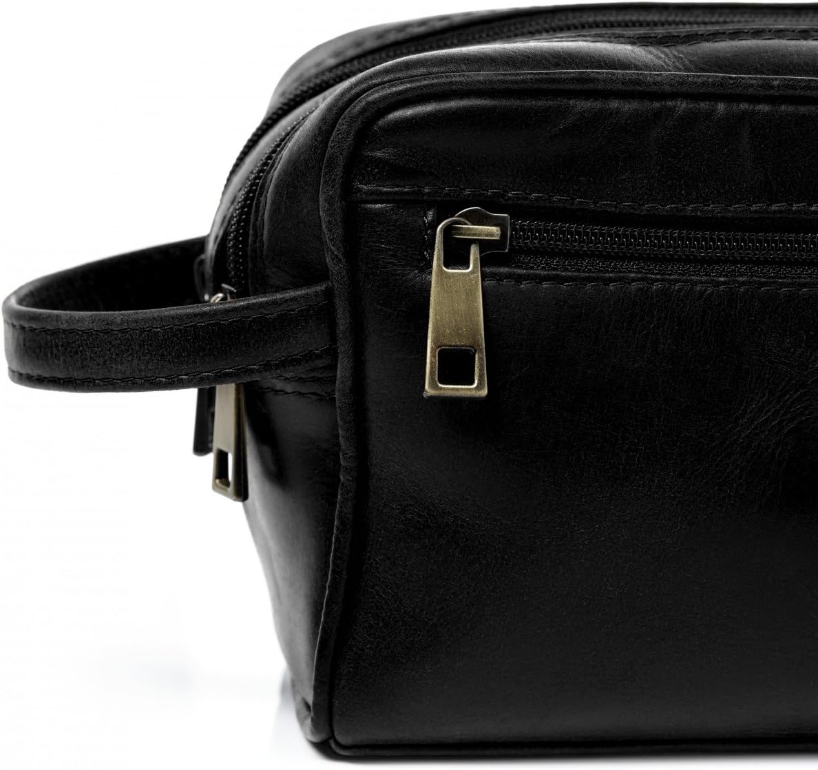Handgefertigte Kulturtasche aus echtem Leder für Herren und Damen schwarz