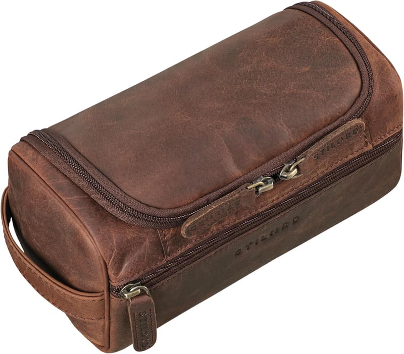 Vintage Kulturbeutel 'Rowan' aus Echtleder für Herren und Damen - Braun
