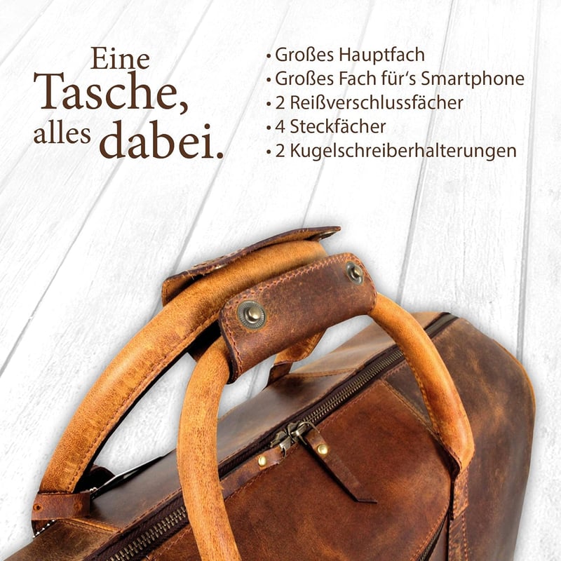 Handgefertigter Leder Weekender für Herren, 35L, braun