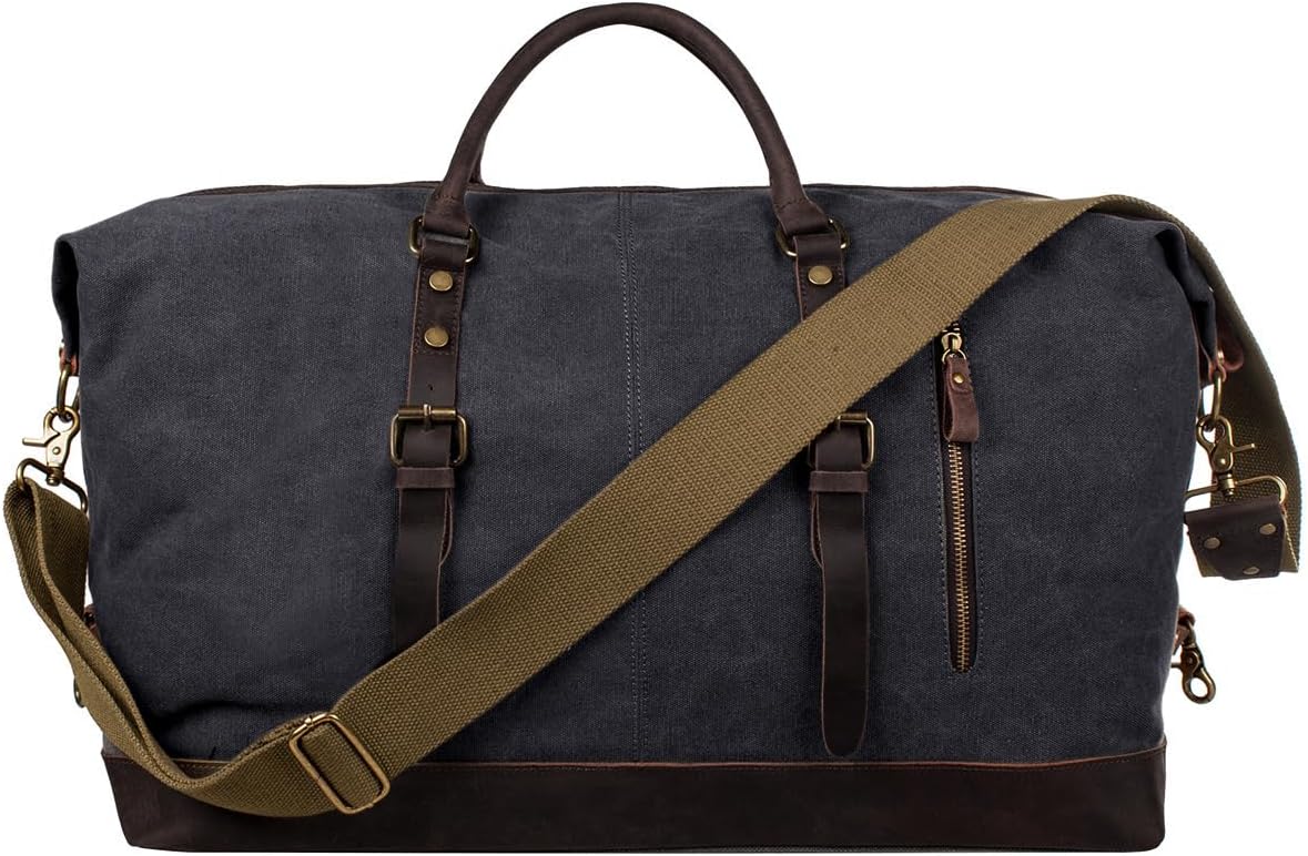 Vintage Canvas Reisetasche 60L mit Lederbesatz für Reisen