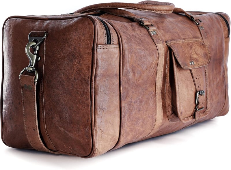 Große quadratische Leder-Reisetasche in Braun für Damen und Herren