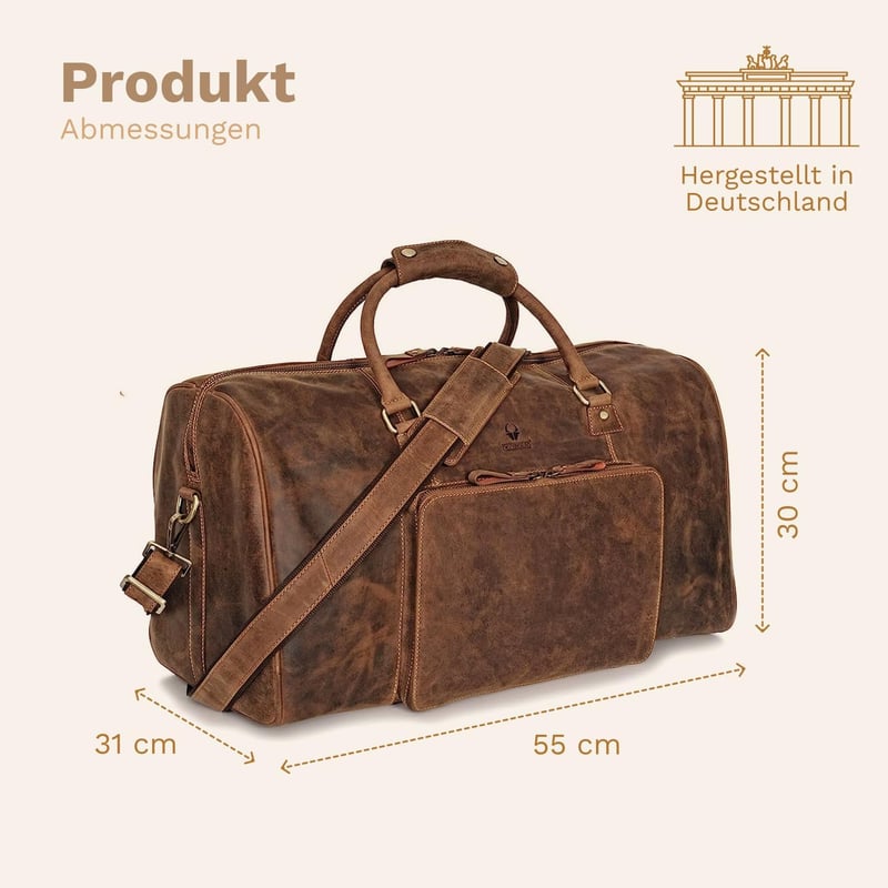Hochwertige Leder Reisetasche für Herren - Weekender Napoli, XXL 51L