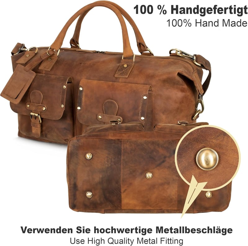 Marc Peter® Keneddy XL Leder Weekendtasche für Herren & Damen aus echtem Buffleder
