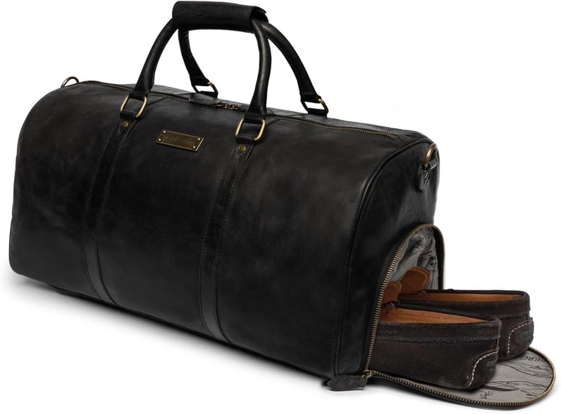 Weekender 'Finn' - Handgepäcktaugliche Leder Reisetasche mit Schuhfach, 40L, Vintage-Schwarz
