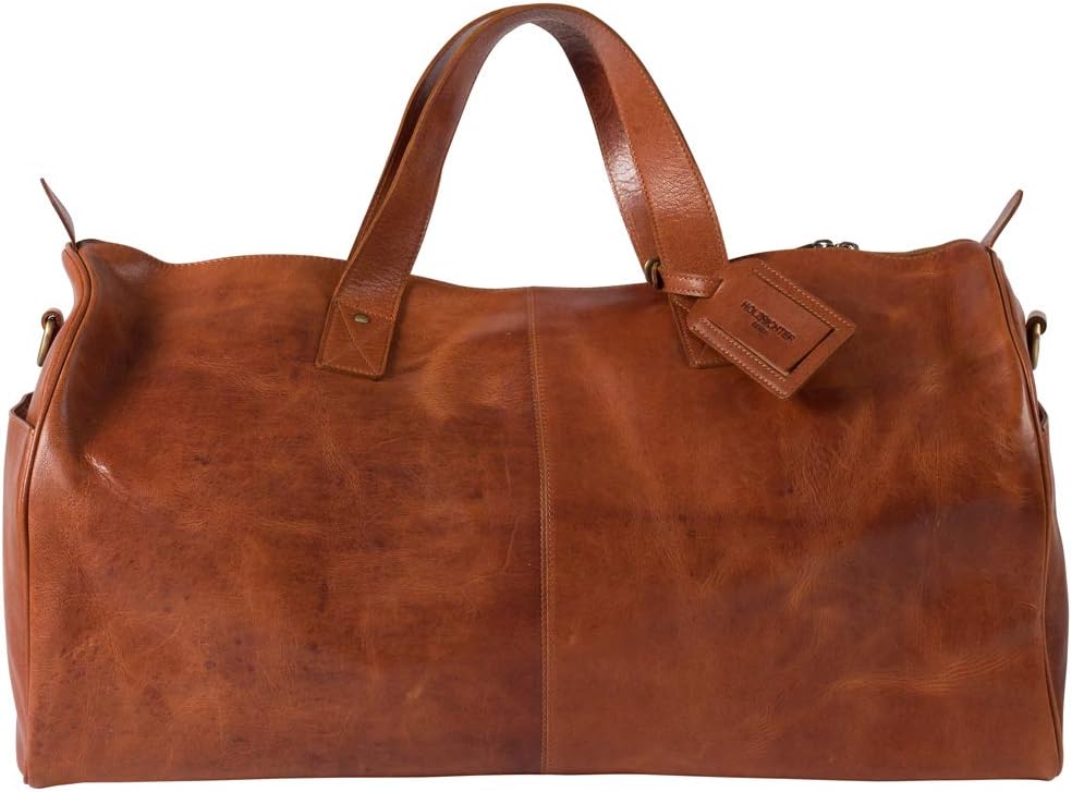 Premium Vintage Weekender Reisetasche aus Leder - Cognac-Braun