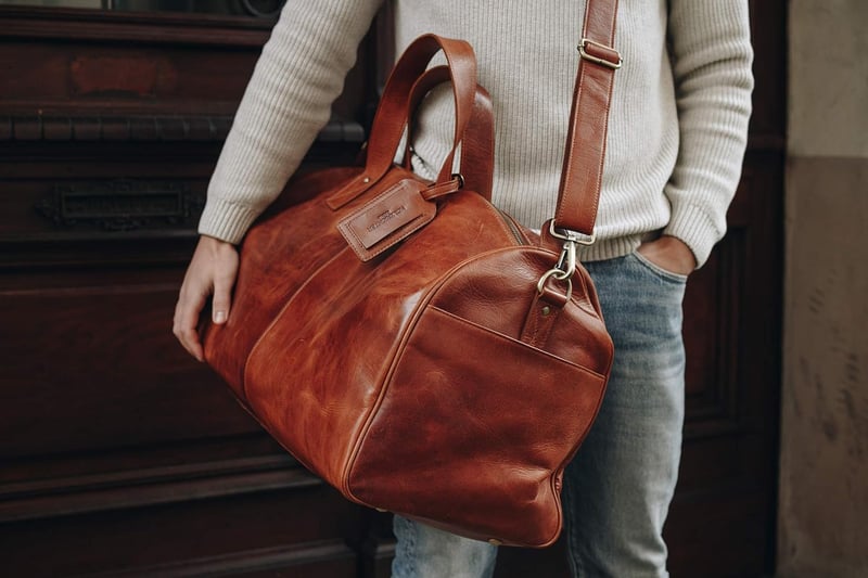 Premium Vintage Weekender Reisetasche aus Leder - Cognac-Braun