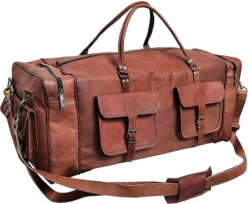 Handgefertigte Reisetasche aus echtem Ziegenleder, groß, braun