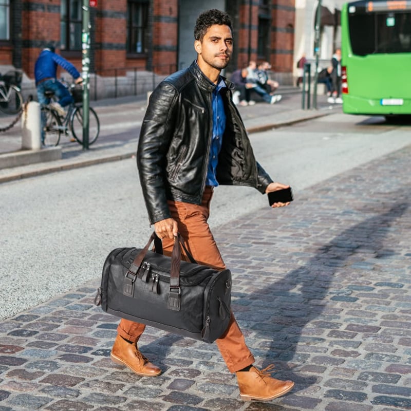 Leder Reisetasche 65L mit Fächern für Männer und Frauen