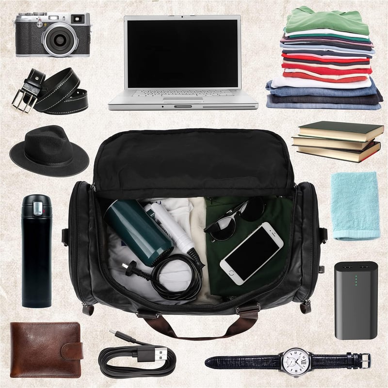 Leder Reisetasche 65L mit Fächern für Männer und Frauen