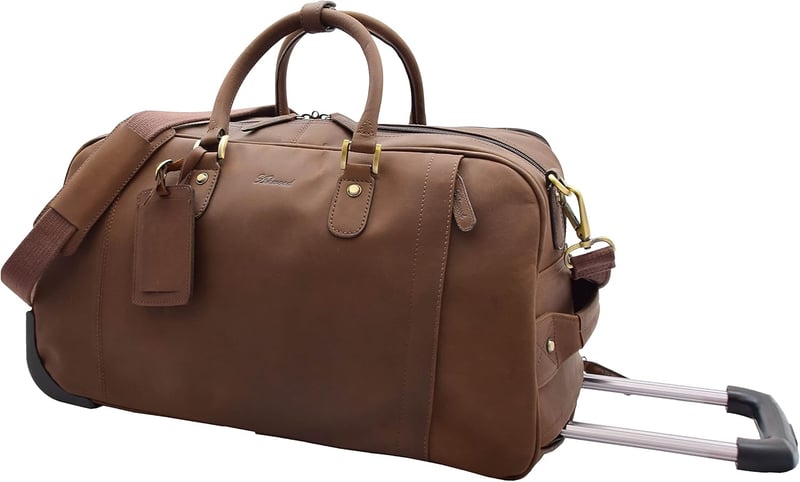 Vintage Reisetasche mit Rollen aus echtem Hunter-Leder, hellbraun