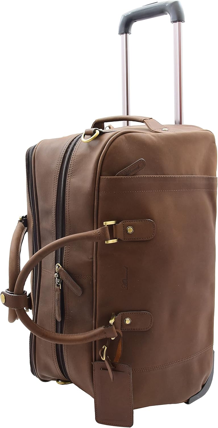 Vintage Reisetasche mit Rollen aus echtem Hunter-Leder, hellbraun