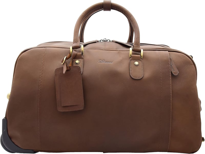 Vintage Reisetasche mit Rollen aus echtem Hunter-Leder, hellbraun