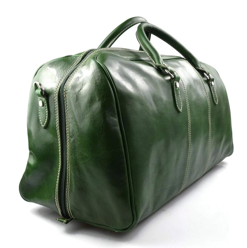 Leder-Wochenendtasche mit Griffen für Herren und Damen – Made in Italy, grün