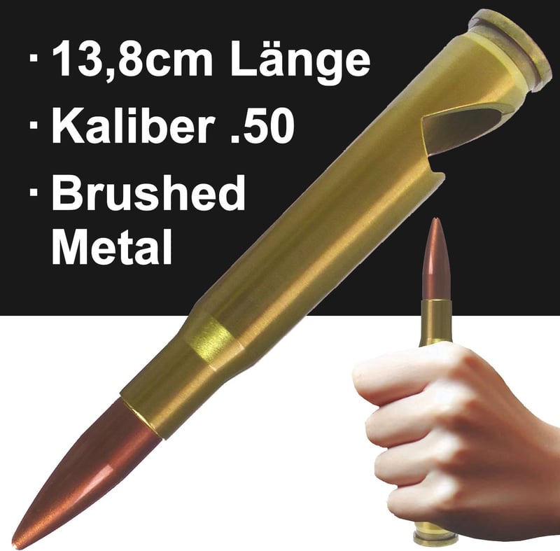 Flaschenöffner Patrone Kaliber .50 - Metall - 13,8 cm Länge