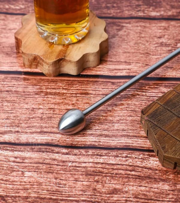 Bierwärmer mit Holzgriff aus rostfreiem Edelstahl, 100% lebensmittelecht