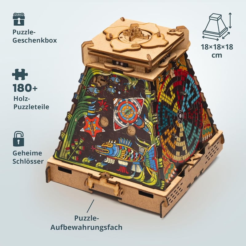 3D Holzpuzzle Sonnenpyramide - Escape Room Geschenkbox für Erwachsene