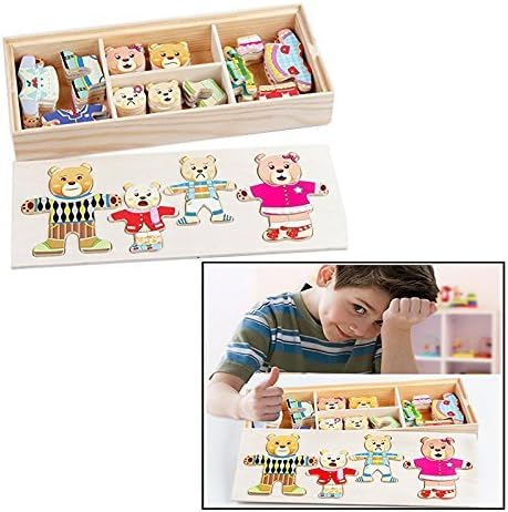 Bärenfamilie Holzpuzzle mit wechselbarer Kleidung - Spielzeug zum Selbermachen