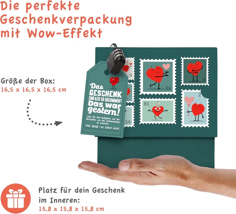 Valentinstag Geschenkbox: Rätselbox für Gutscheine, Größe M (16cm)