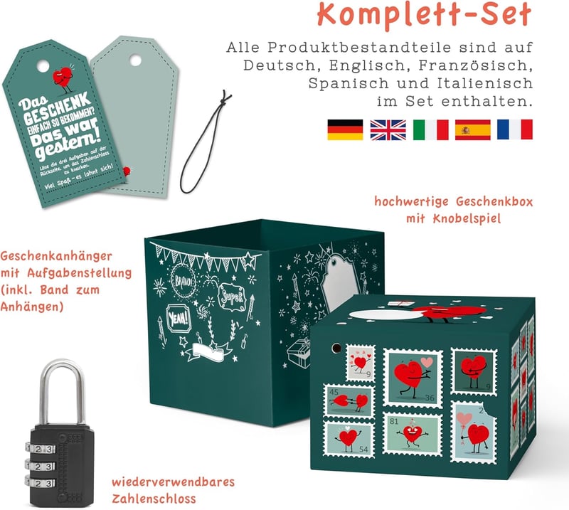 Valentinstag Geschenkbox: Rätselbox für Gutscheine, Größe M (16cm)