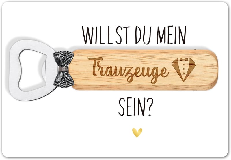 Trauzeuge Fragen: Holz Bieröffner mit Karte für Hochzeiten