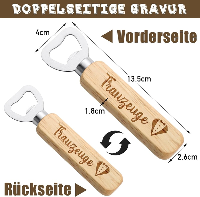 Trauzeuge Fragen: Holz Bieröffner mit Karte für Hochzeiten