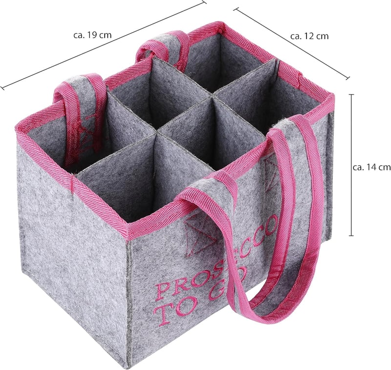 Prosecco Flaschentasche aus Filz für 6 Flaschen - Grau, 19x12x14 cm