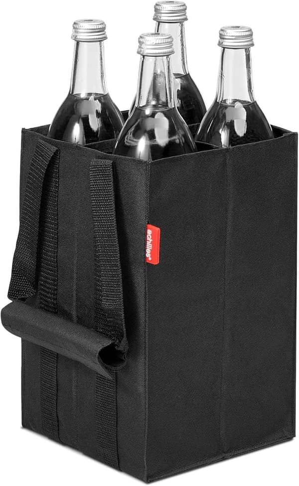 Faltbare Flaschentasche mit 4 Fächern für 1,5 Liter – Reißfest und Schwarz